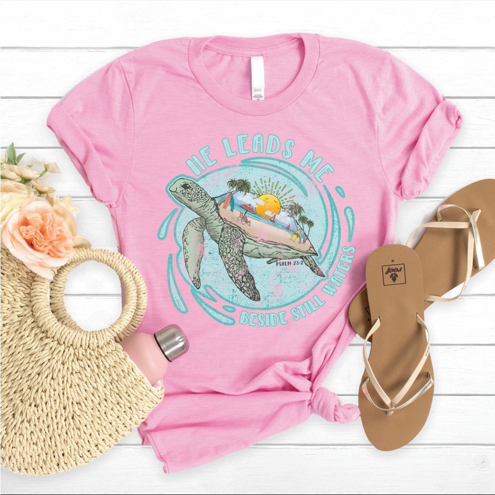 Love in Faith He Leads me Besides the Still Waters- Medium shirt- Turtle